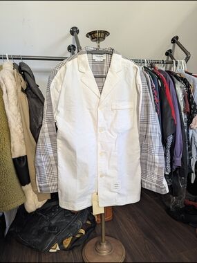Thom Browne 50/50 Gray Plaid/White Jacket Woth Satin Piping MiUSA Sz1